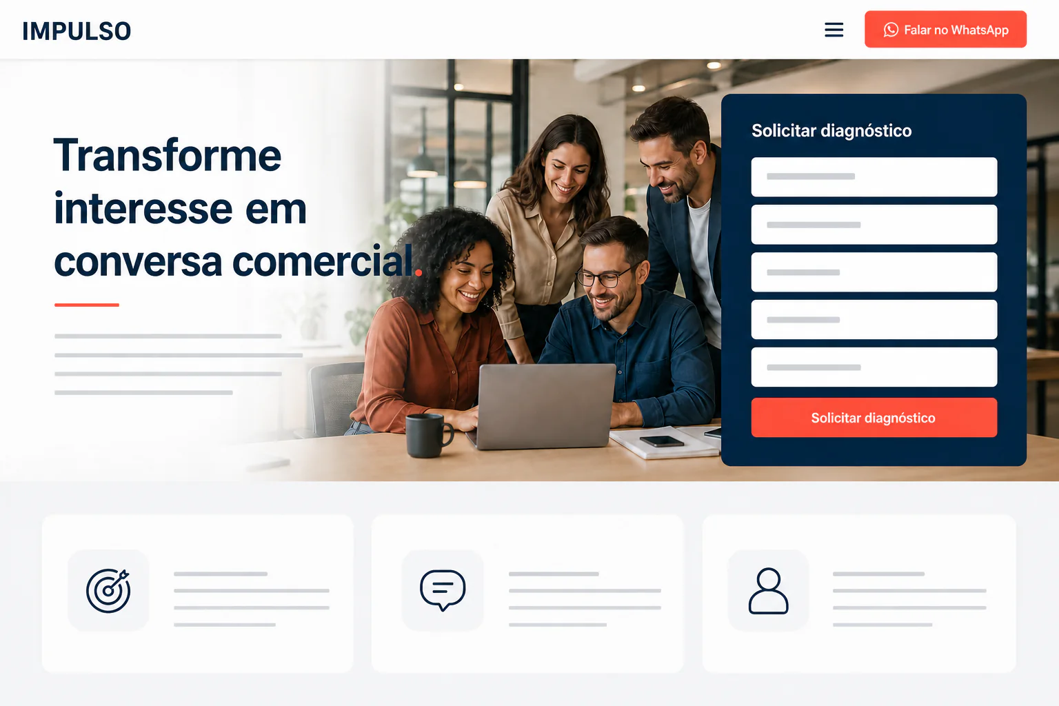 Landing page realista de alta conversão com formulário de diagnóstico.
